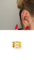 Gold Plain Smooth Triple Band Ear Cuff - CW1EARCUFF0028 | Wholesale Stainless Steel Jewelry Catwalk Jewellery Europe