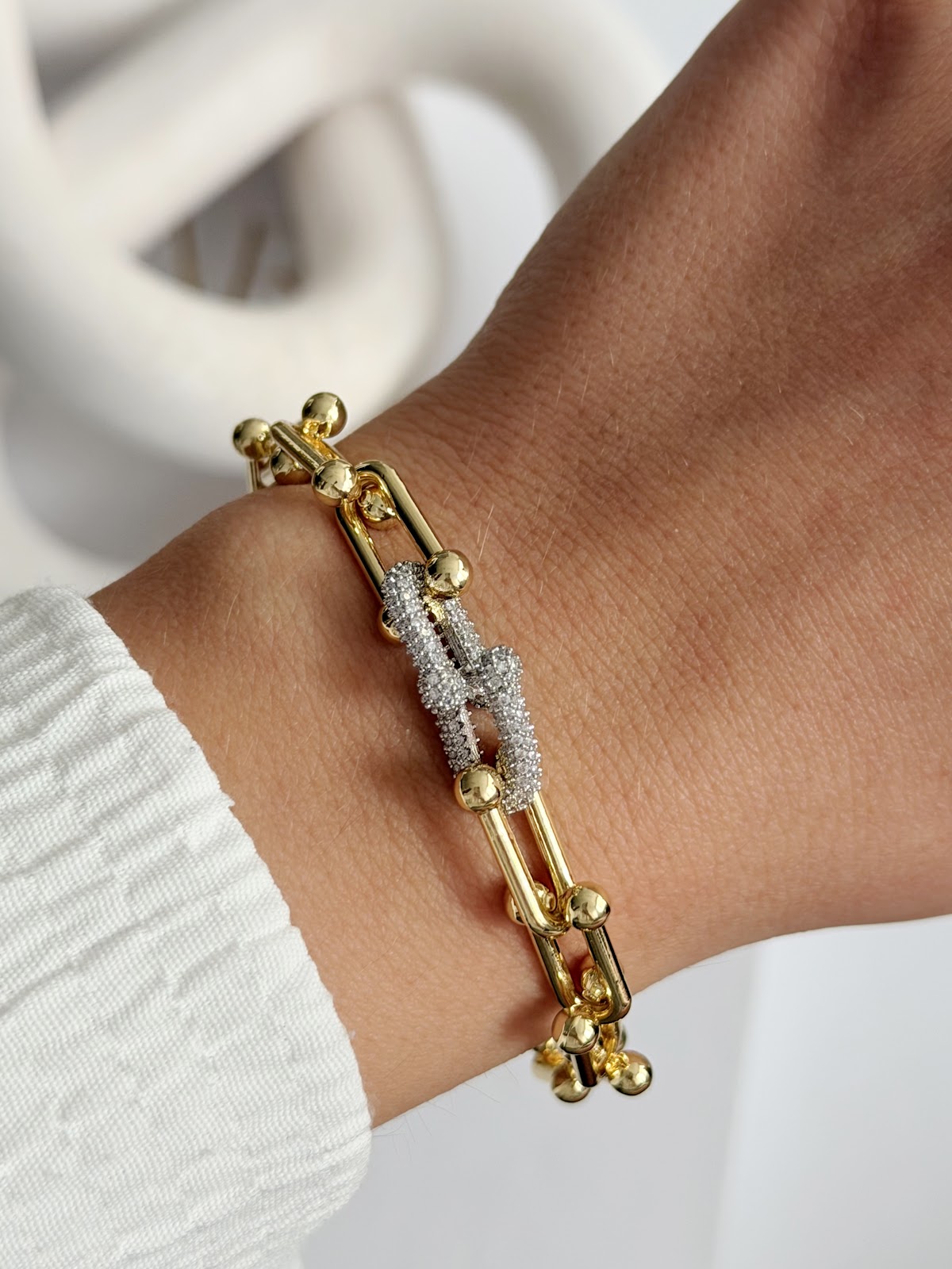 Gold Plated CZ Pave Hardwear Link Chain Bracelet - CW1VPBRCLT00285 | Wholesale Stainless Steel Jewelry Catwalk Jewellery Europe