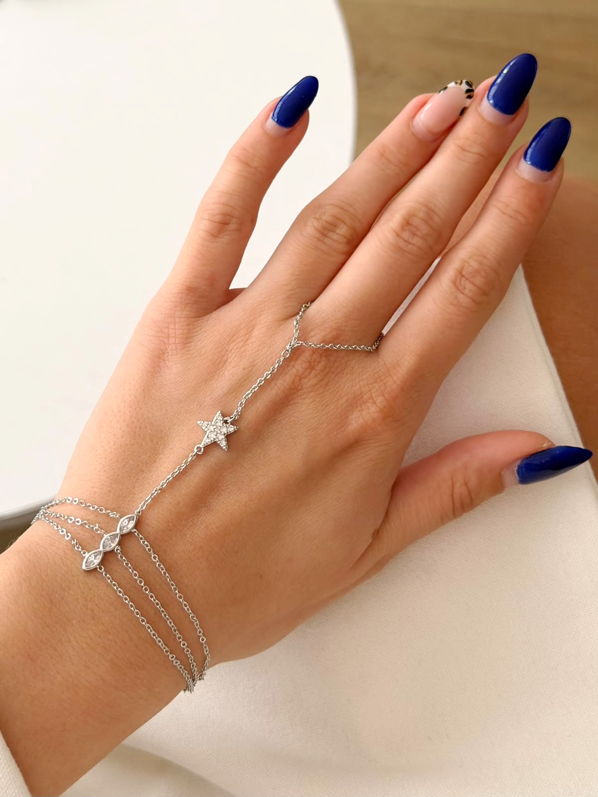 Silver CZ Pave Star Marquise Multi Chain Hand Chain - CW1HANDCHAIN0057 | Wholesale Stainless Steel Jewelry Catwalk Jewellery Europe