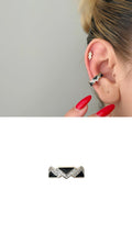 Silver Black Enamel And CZ Pave Zigzag Ear Cuff - CW1EARCUFF0031 | Wholesale Stainless Steel Jewelry Catwalk Jewellery Europe