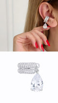 Silver Color 18K Gold Plated Stainless Steel Pave Pear Cut CZ Dangle Ear Cuff Wholesale - CW1EARCUFF00168 | Wholesale Stainless Steel Jewelry Catwalk Jewellery Europe