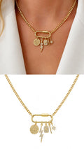 18K Gold Plated Stainless Steel Carabiner Charm Multi Pendant Necklace Wholesale - CW1NKL00171 | Wholesale Stainless Steel Jewelry Catwalk Jewellery Europe