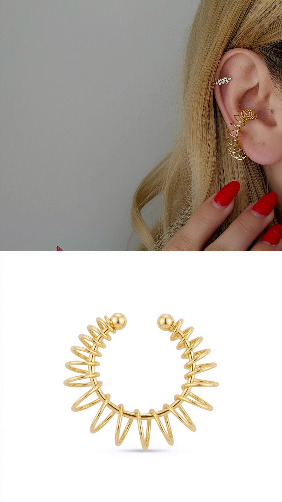 Gold Spiral Wire Coil Wrap Ear Cuff - CW1EARCUFF0065 | Wholesale Stainless Steel Jewelry Catwalk Jewellery Europe