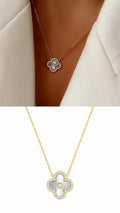 Two Tone CZ Pave Sunburst Clover Pendant Necklace - CW1NKL0029 | Wholesale Stainless Steel Jewelry Catwalk Jewellery Europe