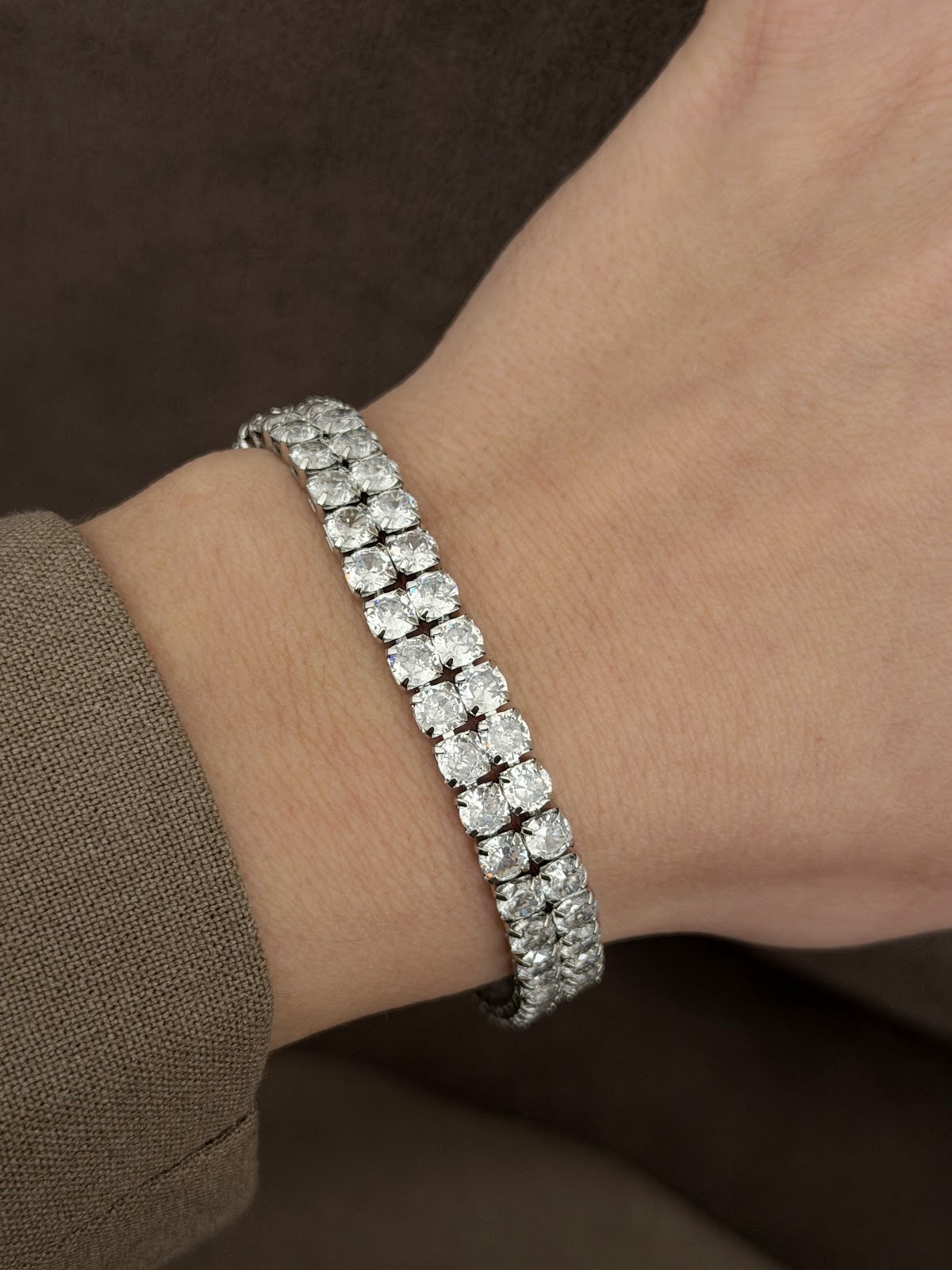 Silver Double Row Round Cut CZ Tennis Bracelet - CW1VPBRCLT00114 | Wholesale Stainless Steel Jewelry Catwalk Jewellery Europe