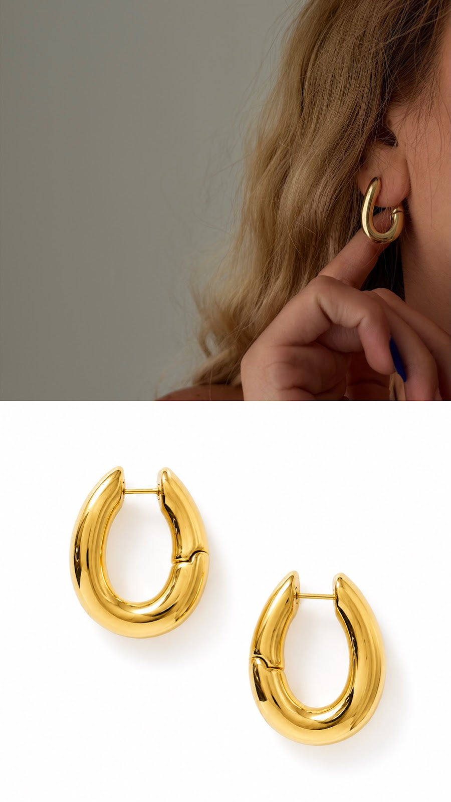 Gold Smooth Thick Teardrop Huggie Hoop Earrings - CW1VPEARNG00149 | Wholesale Stainless Steel Jewelry Catwalk Jewellery Europe