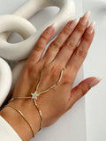 Gold CZ Pave Star Flat Disc Chain Hand Chain - CW1HANDCHAIN0016 | Wholesale Stainless Steel Jewelry Catwalk Jewellery Europe