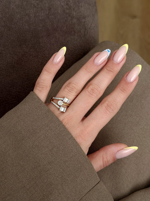 Gold Baguette And Round CZ Cluster Spiral Bypass Ring - CW1RING0093 | Wholesale Stainless Steel Jewelry Catwalk Jewellery Europe