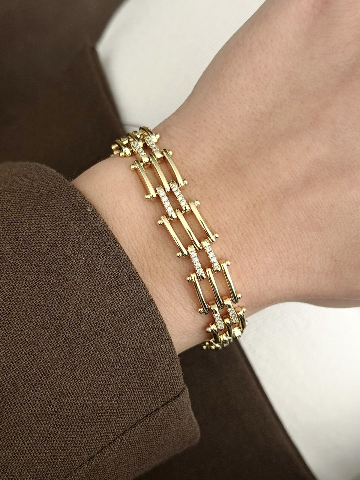 Gold CZ Pave Triple Bar Ladder Link Bracelet - CW1VPBRCLT00119 | Wholesale Stainless Steel Jewelry Catwalk Jewellery Europe