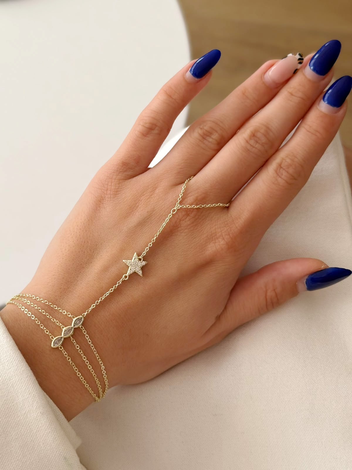 Gold CZ Pave Star Marquise Multi Chain Hand Chain - CW1HANDCHAIN0056 | Wholesale Stainless Steel Jewelry Catwalk Jewellery Europe