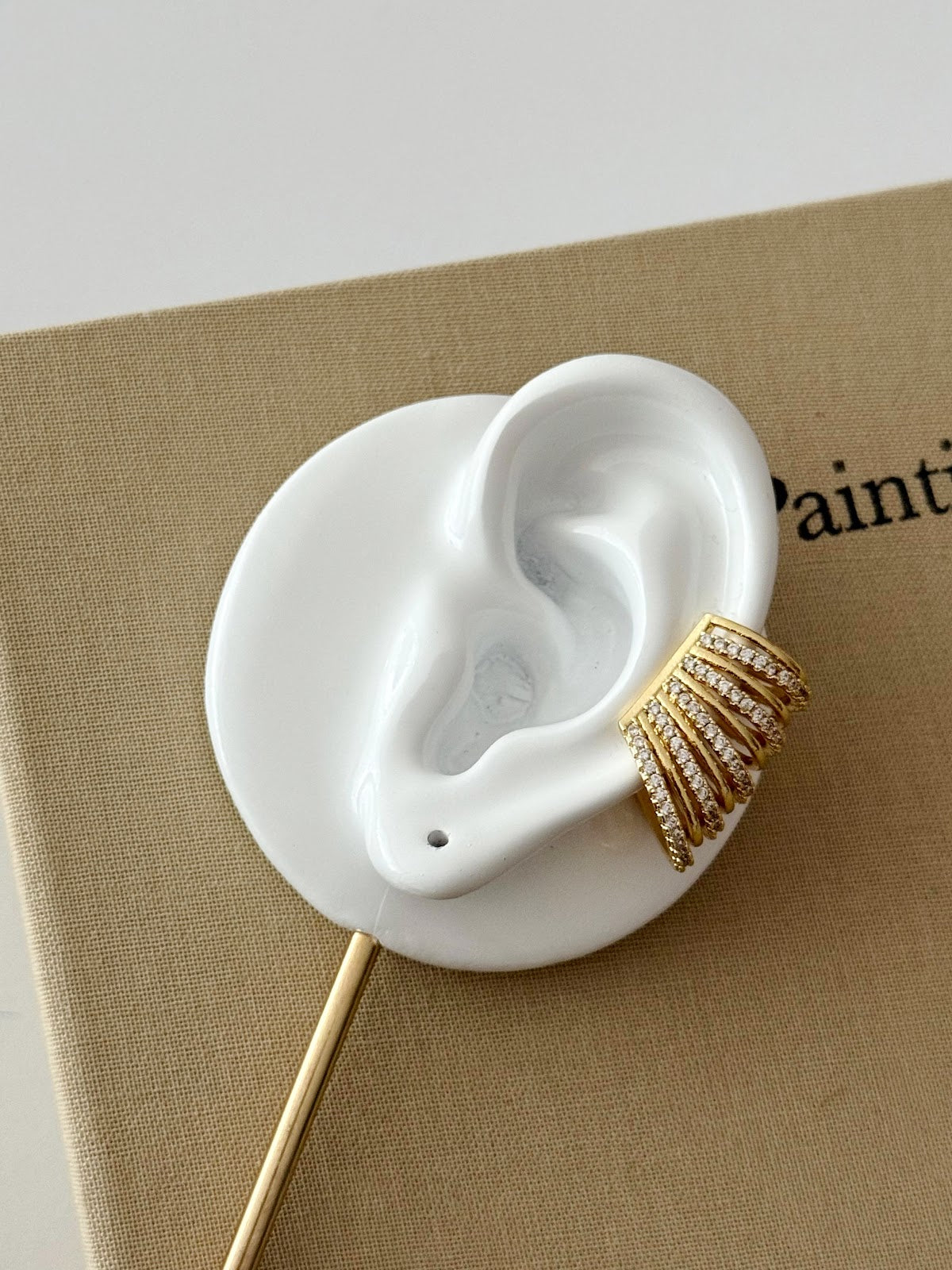 Gold CZ Pave Multi Strand Wide Ear Cuff Alternate Angle - CW1EARCUFF0019 | Wholesale Stainless Steel Jewelry Catwalk Jewellery Europe