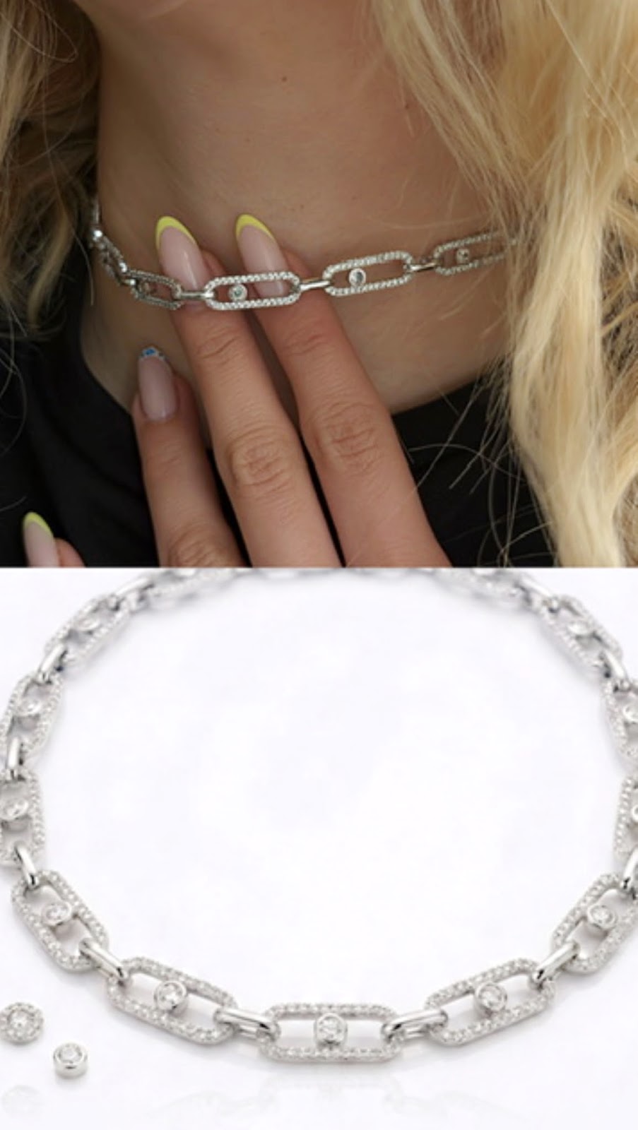 Silver CZ Pave Move Motif Link Chain Choker Necklace - CW1NKL00107 | Wholesale Stainless Steel Jewelry Catwalk Jewellery Europe