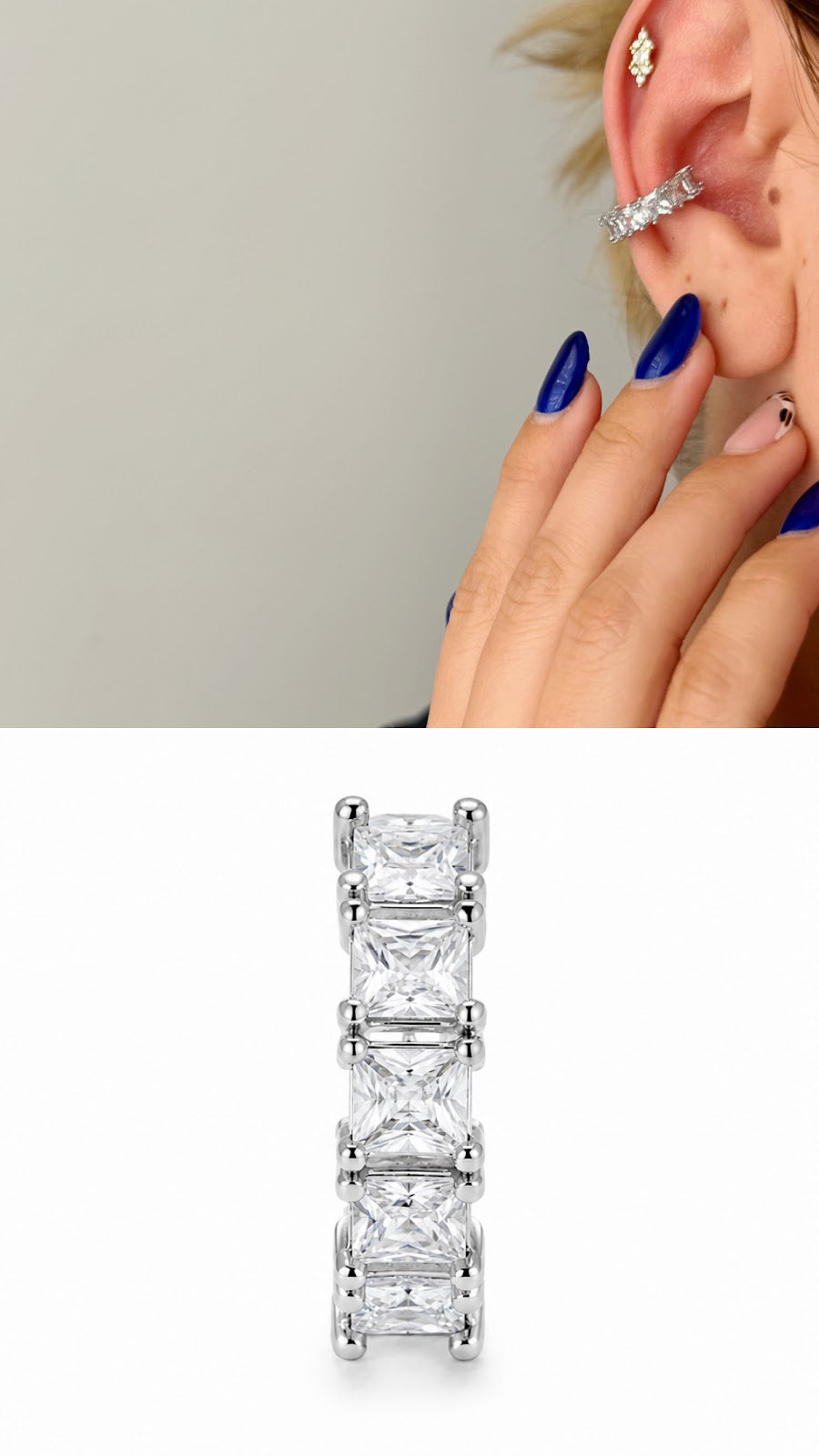Silver Princess Cut CZ Eternity Band Ear Cuff - CW1EARCUFF0010 | Wholesale Stainless Steel Jewelry Catwalk Jewellery Europe