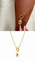 18K Gold Plated Stainless Steel Cream Resin Red CZ Mariner Clasp Ball Chain Necklace Wholesale - CW1NKL00166 | Wholesale Stainless Steel Jewelry Catwalk Jewellery Europe