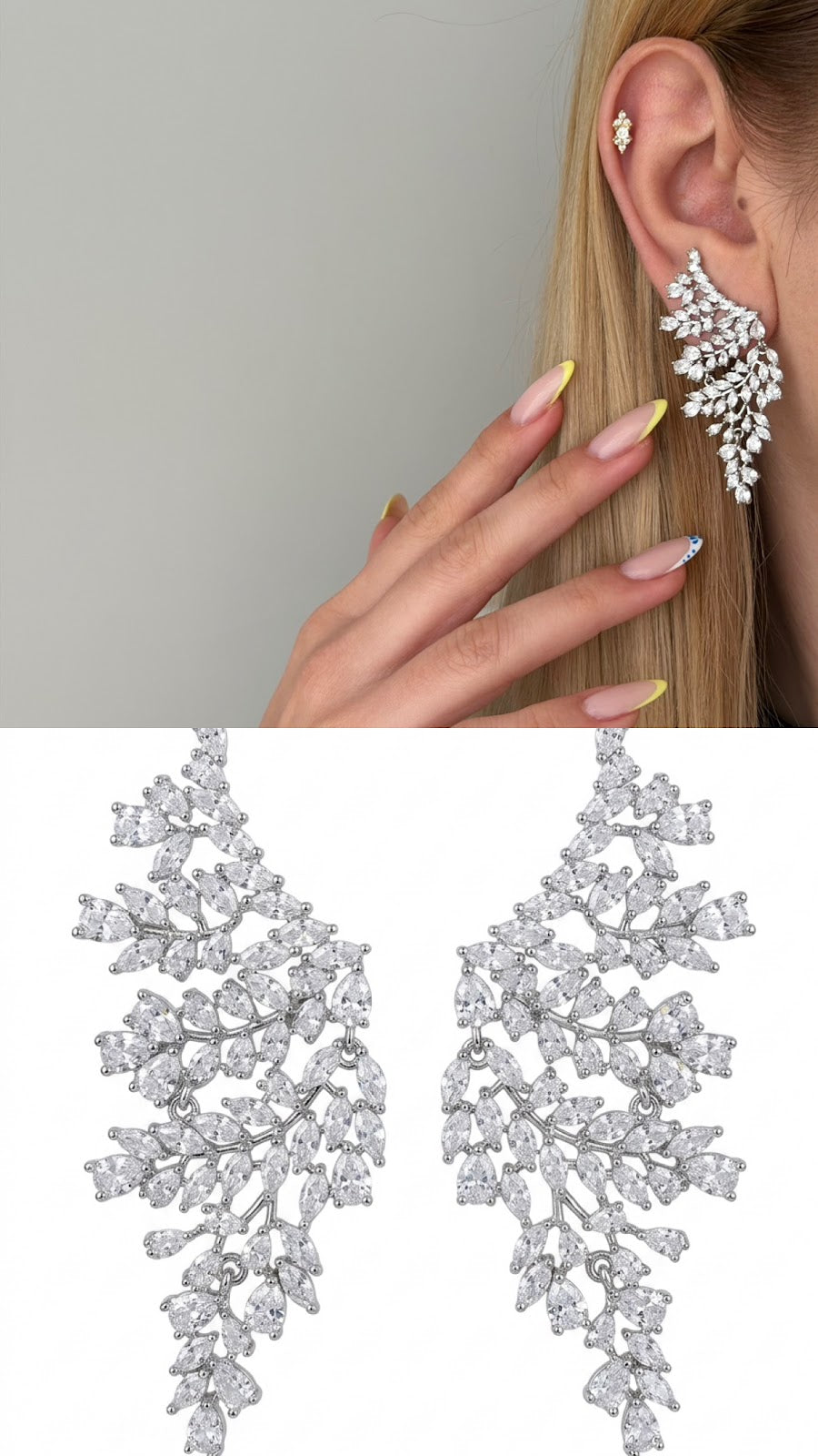 Silver CZ Marquise Leaf Vine Dangle Statement Earrings Catwalkjeweller - CW1STEAR0031 | Wholesale Stainless Steel Jewelry Catwalk Jewellery Europe