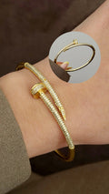 Gold CZ Pave Nail Motif Hinged Cuff Bangle - CW1CUFF0045 | Wholesale Stainless Steel Jewelry Catwalk Jewellery Europe