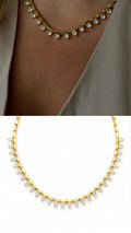 Gold Pear Cut CZ Solitaire Spike Fringe Tennis Necklace - CW1NKL00134 | Wholesale Stainless Steel Jewelry Catwalk Jewellery Europe