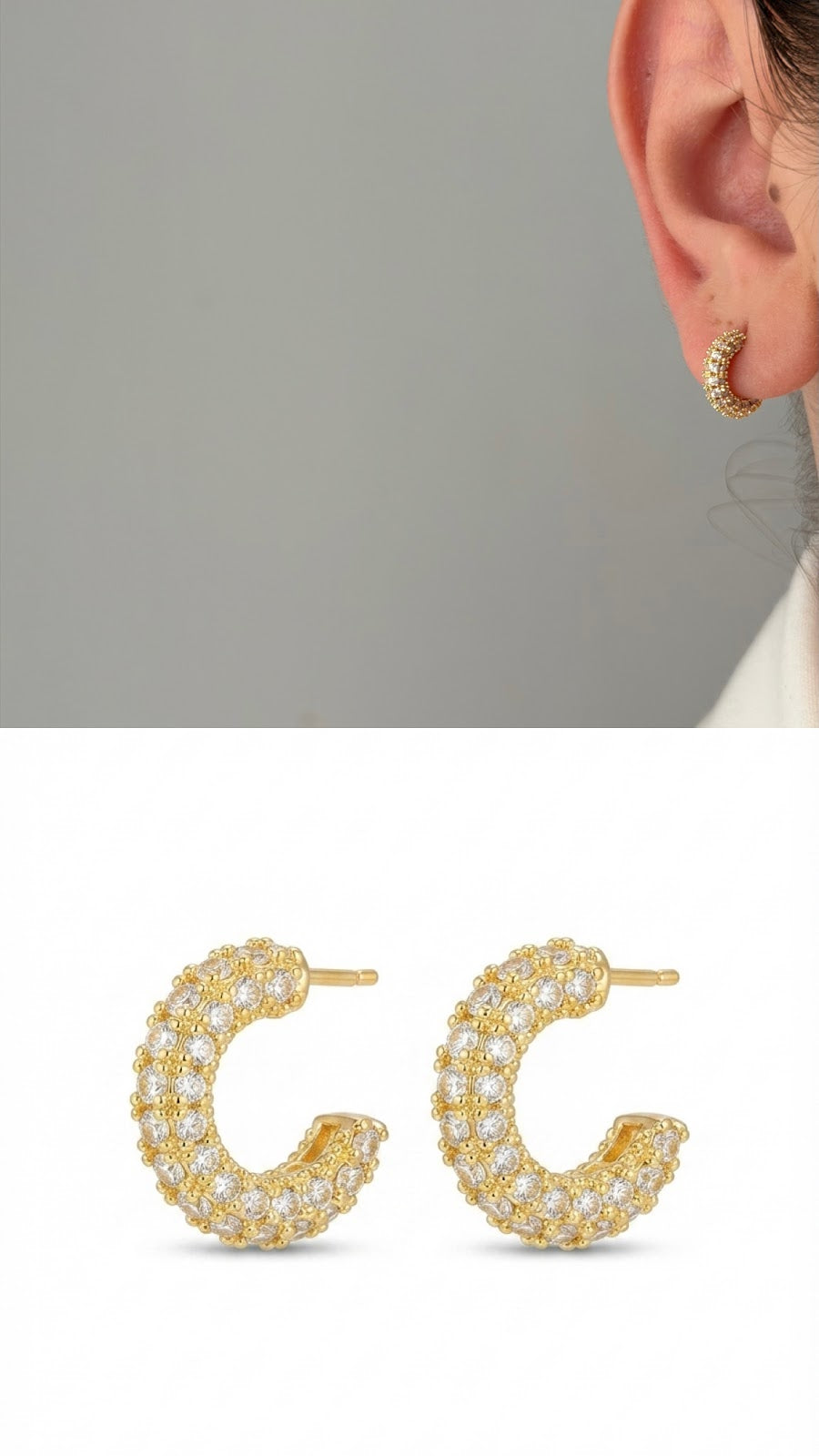 Silver CZ Pave Oval Link Stud Earrings - CW1VPEARNG0033 | Wholesale Stainless Steel Jewelry Catwalk Jewellery Europe