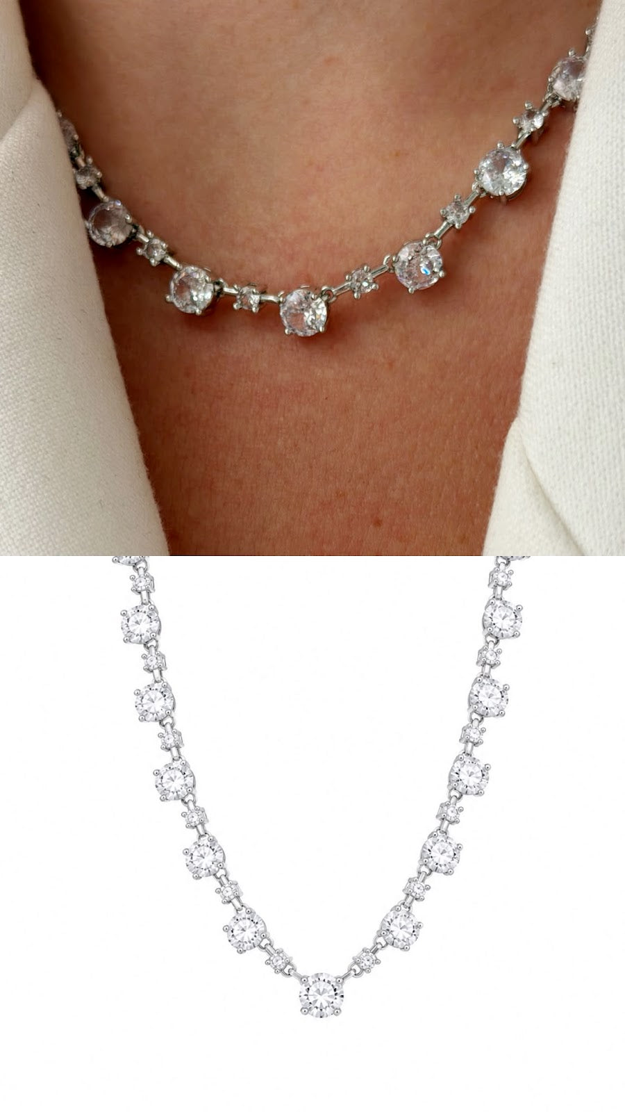 Silver CZ Solitaire Graduated Tennis Choker Necklace - CW1NKL00129 | Wholesale Stainless Steel Jewelry Catwalk Jewellery Europe