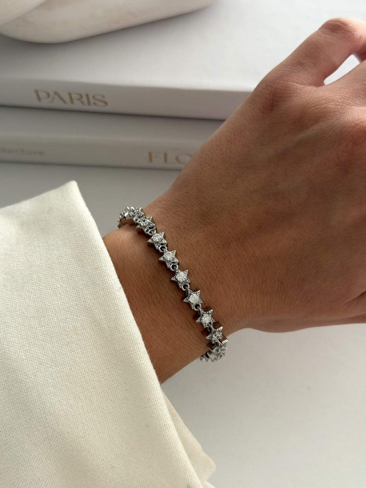 Silver CZ Pave Star Link Tennis Bracelet - CW1VPBRCLT0049 | Wholesale Stainless Steel Jewelry Catwalk Jewellery Europe