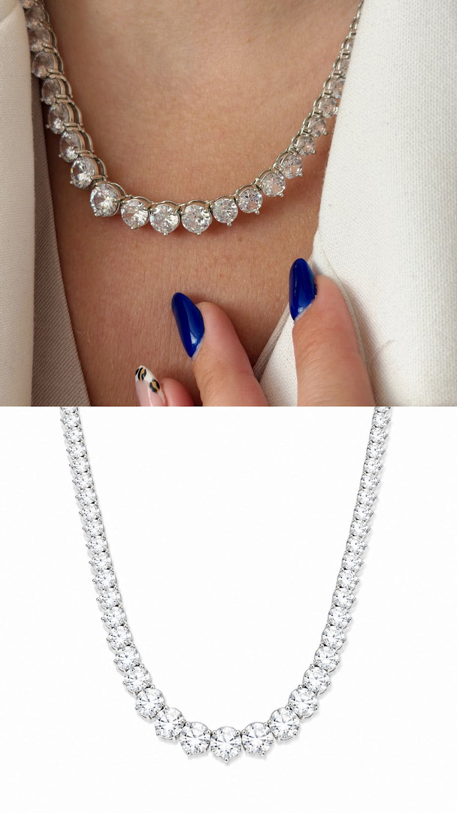 Silver Plated Stainless Steel Graduated Solitaire CZ Statement Tennis Necklace Wholesale - CW1NKL00191 | Wholesale Stainless Steel Jewelry Catwalk Jewellery Europe