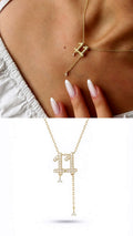 18K Gold Plated Stainless Steel Pave CZ Angel Number 11 Lariat Necklace Wholesale - CW1NKL00159 | Wholesale Stainless Steel Jewelry Catwalk Jewellery Europe