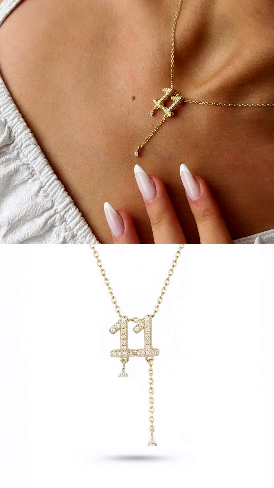 18K Gold Plated Stainless Steel Pave CZ Angel Number 11 Lariat Necklace Wholesale - CW1NKL00159 | Wholesale Stainless Steel Jewelry Catwalk Jewellery Europe
