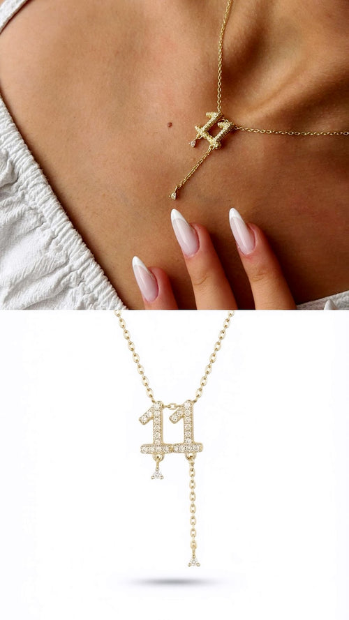 18K Gold Plated Stainless Steel Pave CZ Angel Number 11 Lariat Necklace Wholesale - CW1NKL00159 | Wholesale Stainless Steel Jewelry Catwalk Jewellery Europe