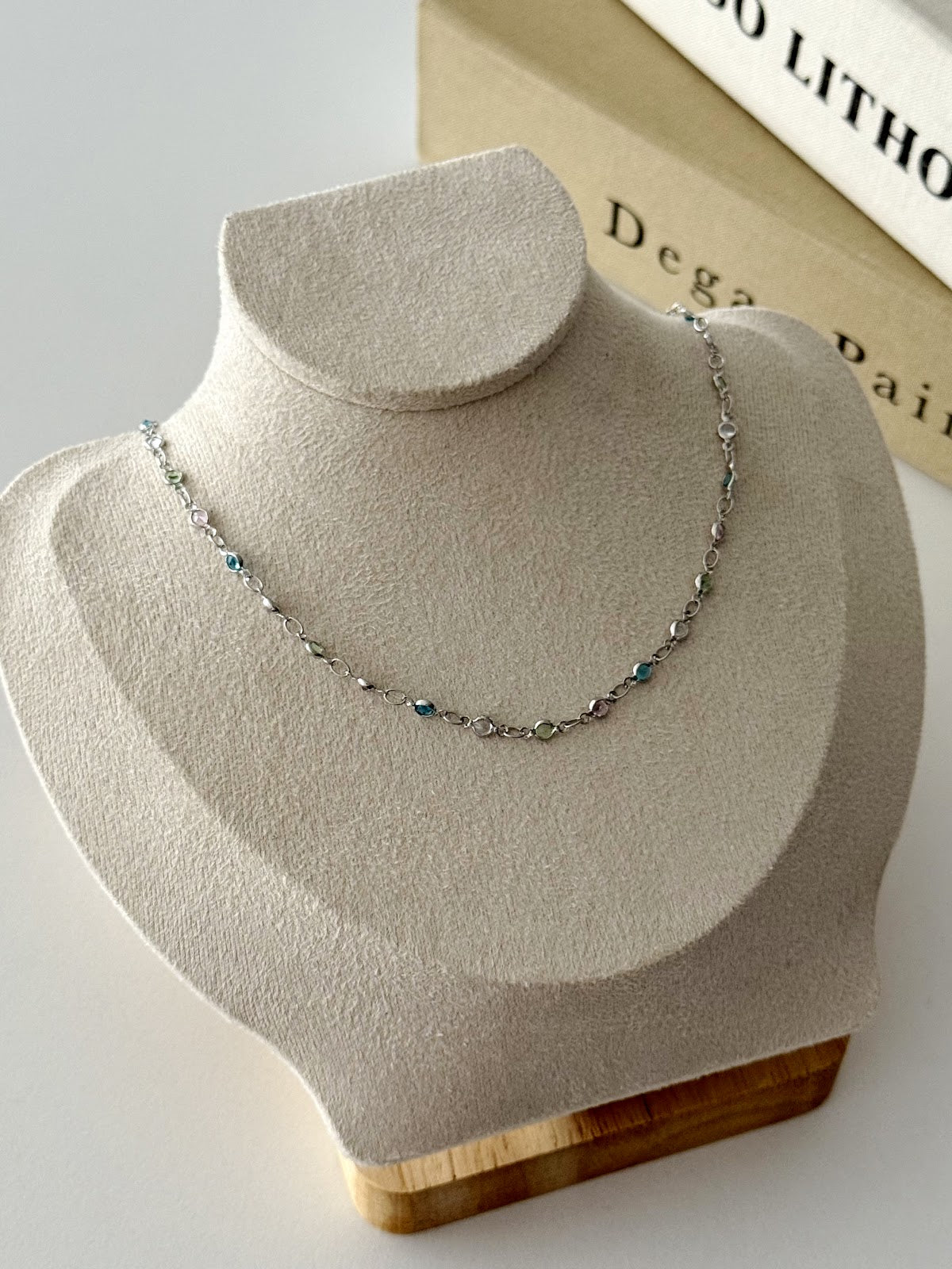 Silver Multicolor CZ Bezel Station Chain Necklace - CW1NKL0025 | Wholesale Stainless Steel Jewelry Catwalk Jewellery Europe