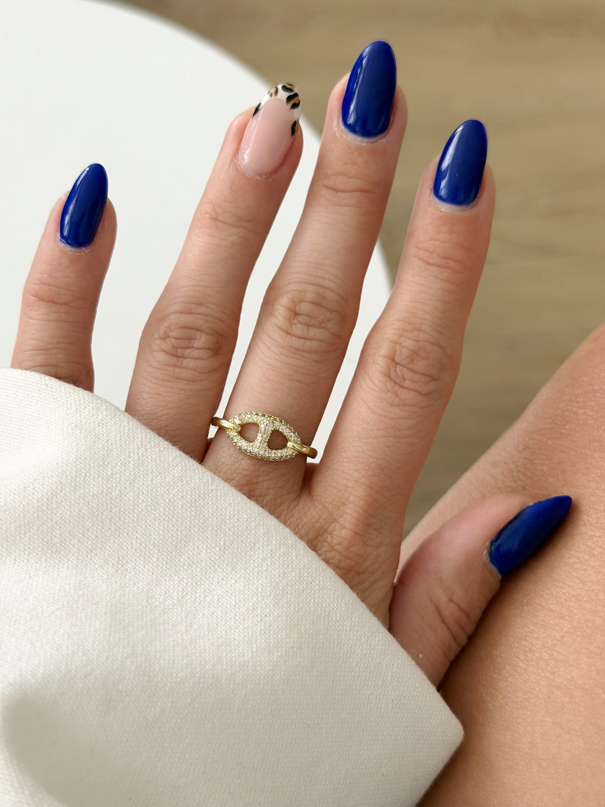 Gold CZ Pave Mariner Anchor Link Ring - CW1RING0077 | Wholesale Stainless Steel Jewelry Catwalk Jewellery Europe