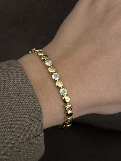 Gold Alternating Bezel Set CZ And Disc Bracelet - CW1VPBRCLT0023 | Wholesale Stainless Steel Jewelry Catwalk Jewellery Europe