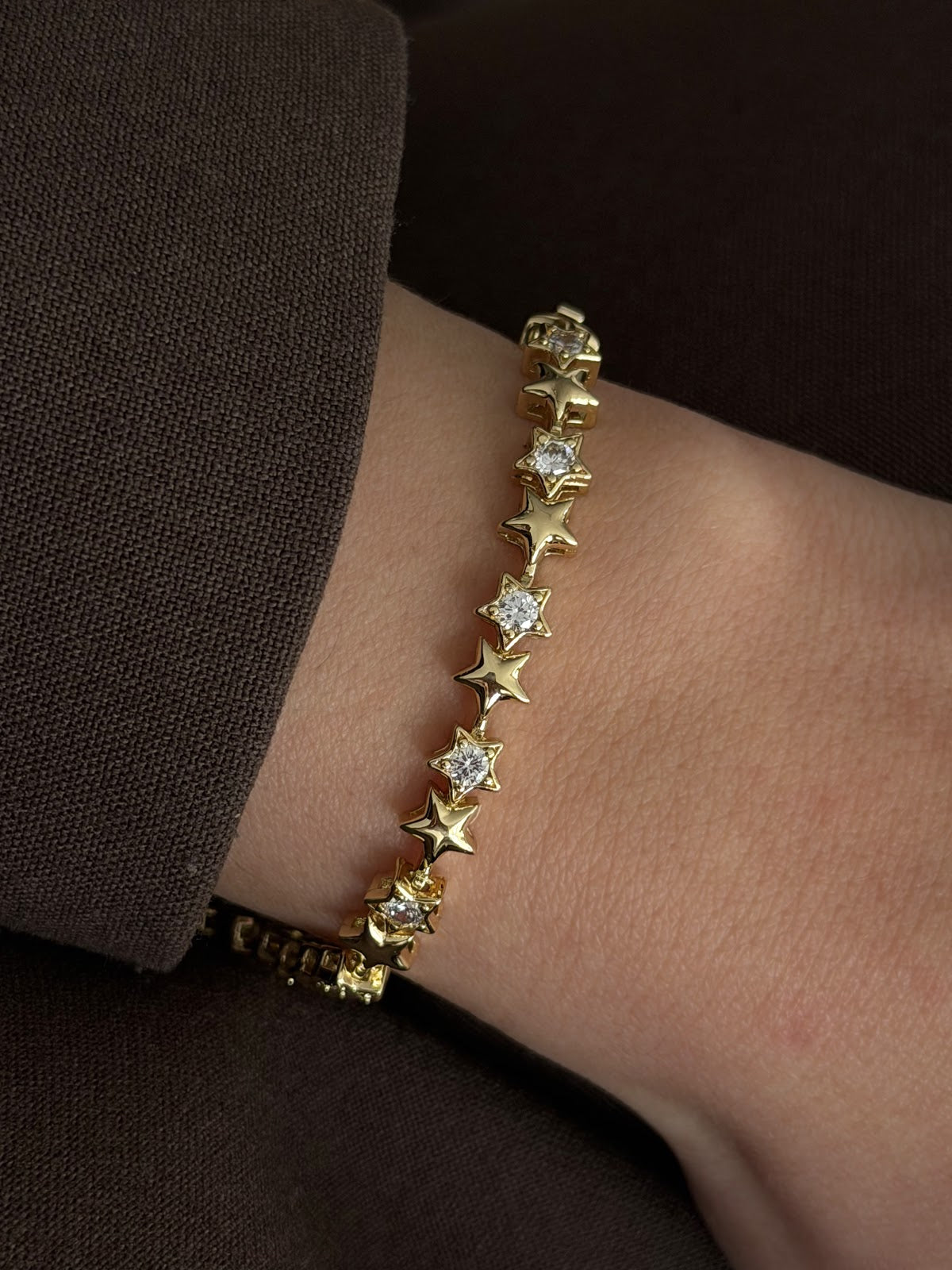 Gold Star Motif CZ Accent Tennis Bracelet - CW1VPBRCLT0026 | Wholesale Stainless Steel Jewelry Catwalk Jewellery Europe