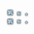 Silver Light Blue CZ Halo Cushion Cut Stud Earrings Set - CW1STEAR005 | Wholesale Stainless Steel Jewelry Catwalk Jewellery Europe