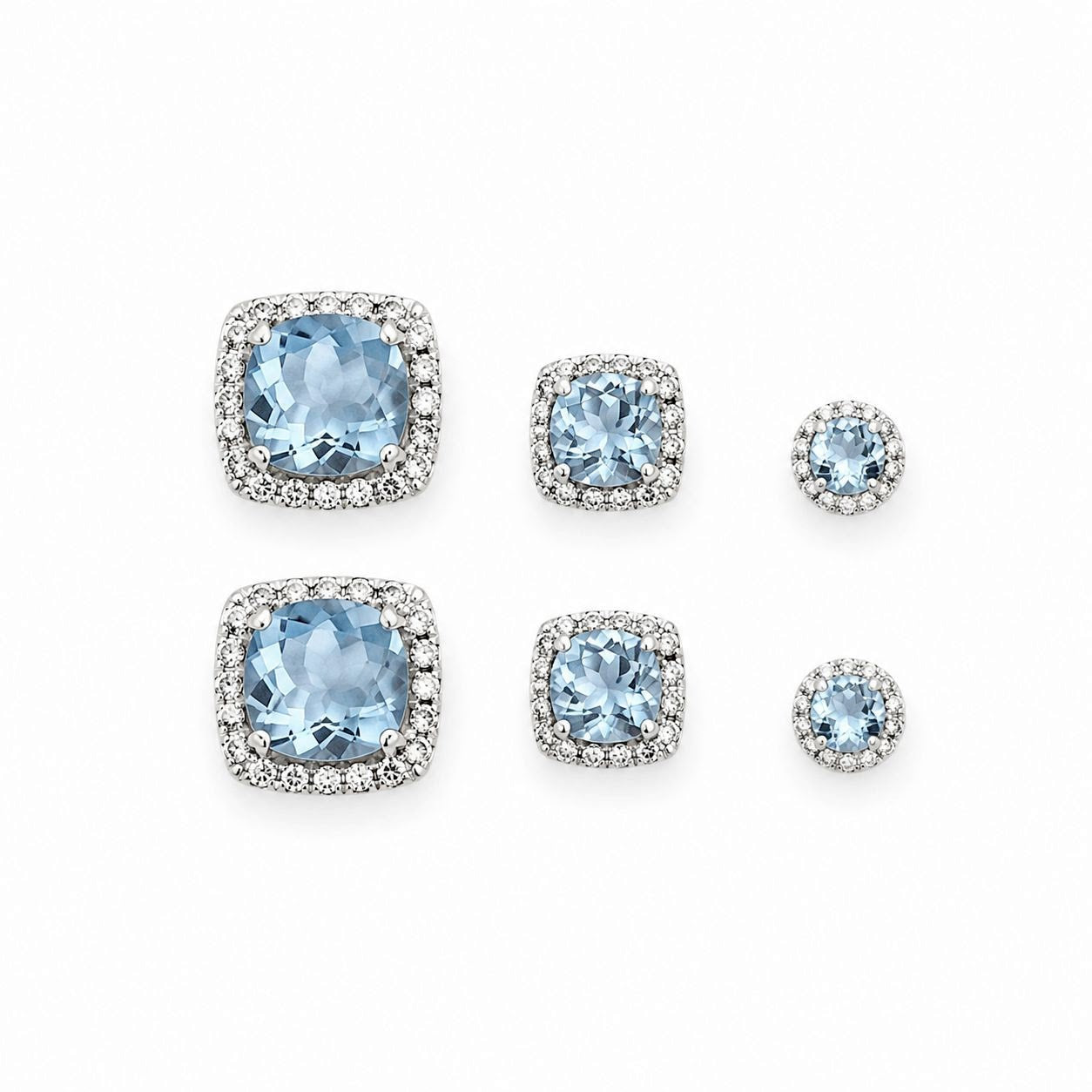 Silver Light Blue CZ Halo Cushion Cut Stud Earrings Set - CW1STEAR005 | Wholesale Stainless Steel Jewelry Catwalk Jewellery Europe
