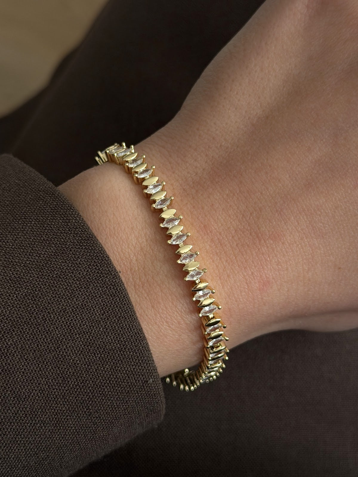 Gold Marquise Cut CZ Tennis Bracelet - CW1VPBRCLT0072 | Wholesale Stainless Steel Jewelry Catwalk Jewellery Europe