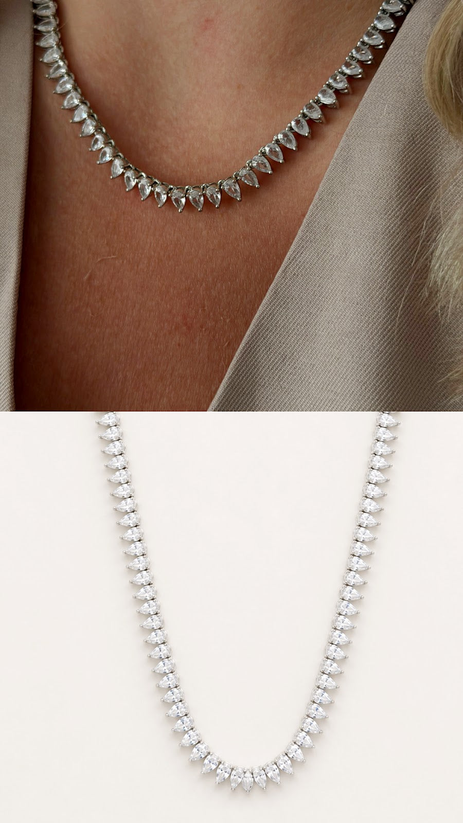 Silver Pear Cut CZ Solitaire Tennis Necklace - CW1NKL00149 | Wholesale Stainless Steel Jewelry Catwalk Jewellery Europe