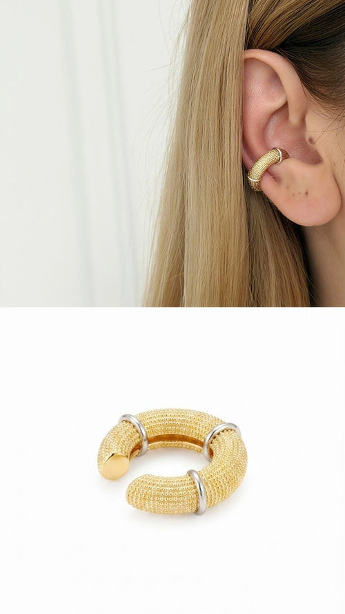18K Gold Plated Stainless Steel Textured Sandblast Chunky Ear Cuff Wholesale - CW1EARCUFF00160 | Wholesale Stainless Steel Jewelry Catwalk Jewellery Europe