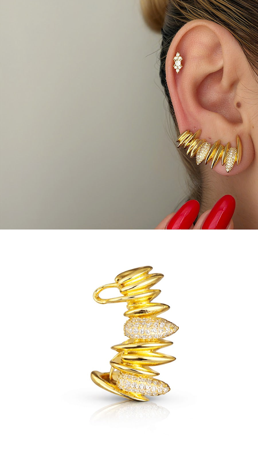 Gold CZ Pave Spiked Claw Crawler Ear Cuff - CW1EARCUFF00136 | Wholesale Stainless Steel Jewelry Catwalk Jewellery Europe