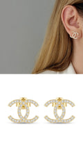 18K Gold Plated Stainless Steel Pave CZ Interlocking C Logo Stud Earrings Wholesale - CW1VPEARNG00336 | Wholesale Stainless Steel Jewelry Catwalk Jewellery Europe
