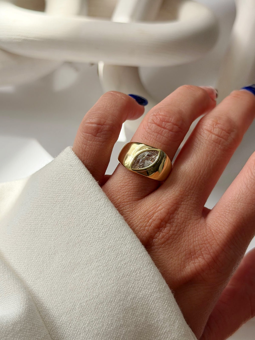 Gold Chunky Flush Set Marquise CZ Signet Ring wholesale jewelry RINGS Catwalk Jewellery Europe