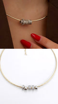 Two Tone CZ Pave Textured Slider Beads Torque Choker Collar Necklace - CW1NKL0095 | Wholesale Stainless Steel Jewelry Catwalk Jewellery Europe