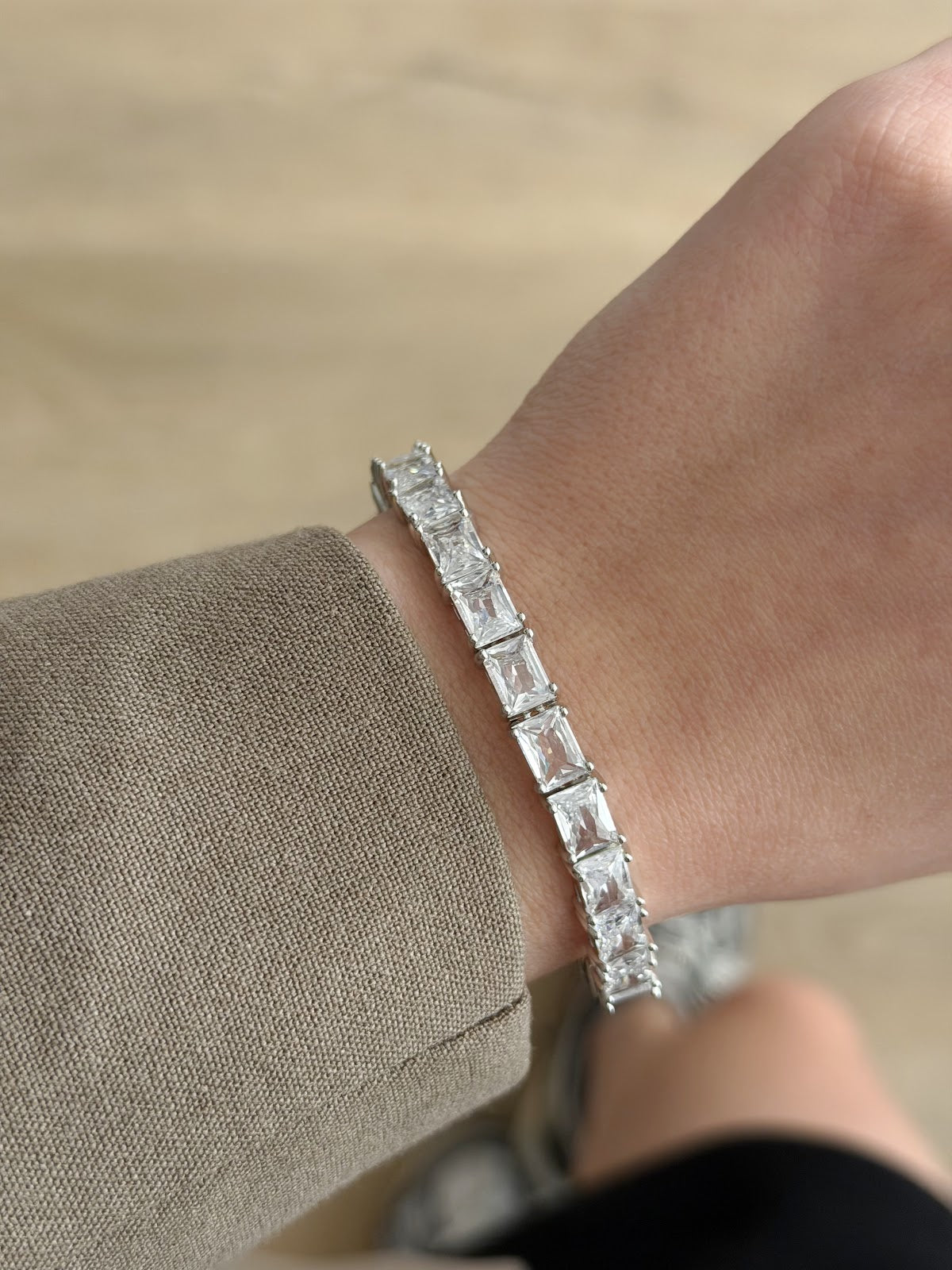 Silver Emerald Cut CZ Tennis Bracelet - CW1VPBRCLT00159 | Wholesale Stainless Steel Jewelry Catwalk Jewellery Europe