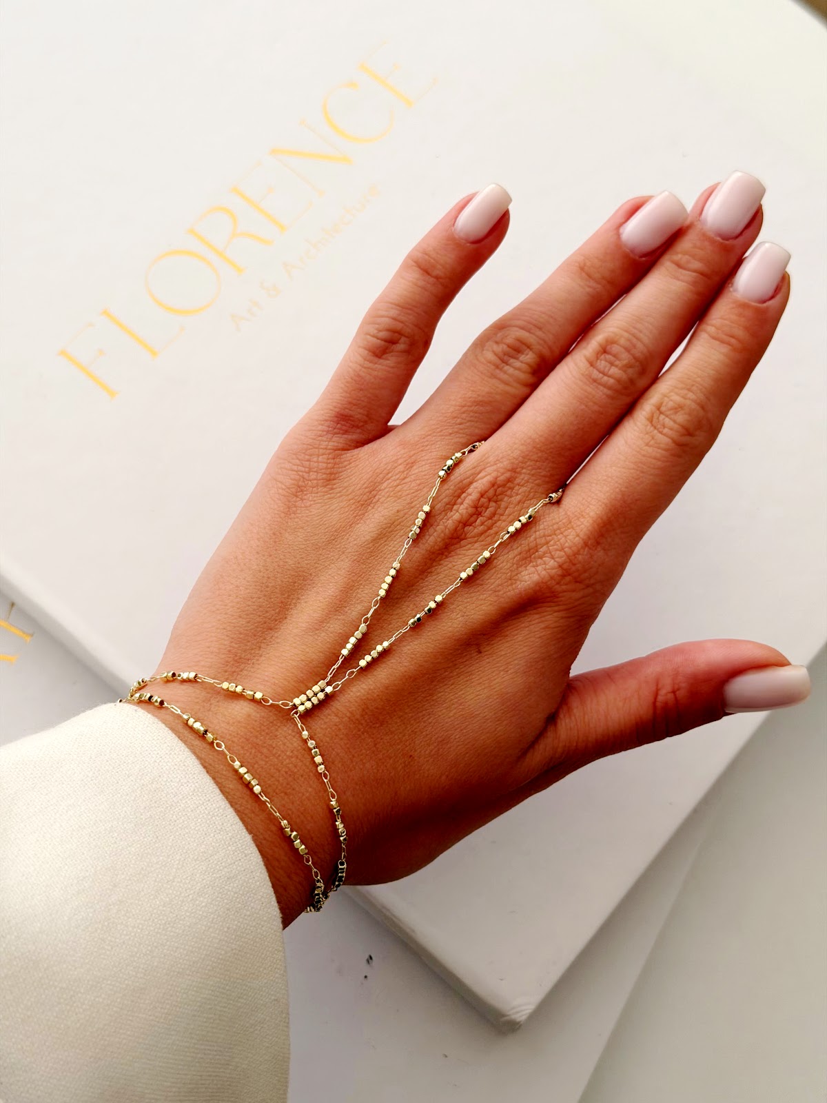 Gold Tiny Cube Bead Delicate Chain Hand Chain - CW1HANDCHAIN006 | Wholesale Stainless Steel Jewelry Catwalk Jewellery Europe