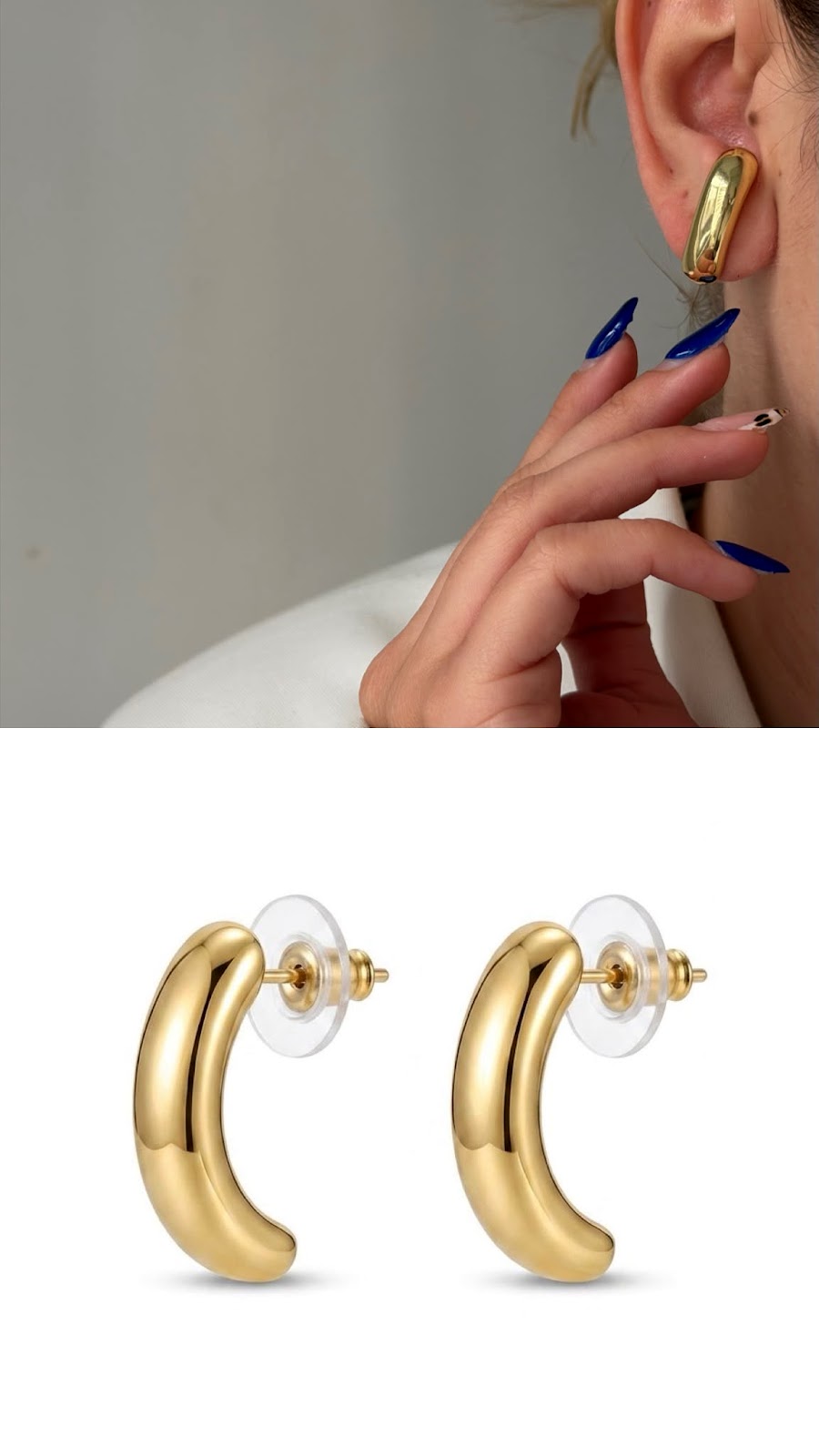 Gold Smooth Thick Tube C Hoop Stud Earrings - CW1VPEARNG00145 | Wholesale Stainless Steel Jewelry Catwalk Jewellery Europe