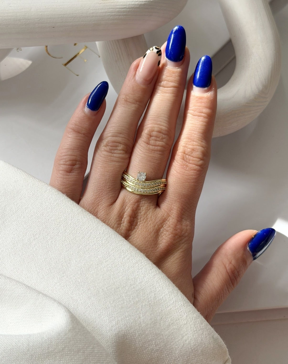 Gold CZ Pave Curved Band Solitaire Ring wholesale jewelry RINGS Catwalk Jewellery Europe