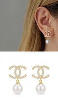 18K Gold Plated Stainless Steel Pave CZ Interlocking C Pearl Drop Stud Earrings Wholesale - CW1VPEARNG00334 | Wholesale Stainless Steel Jewelry Catwalk Jewellery Europe