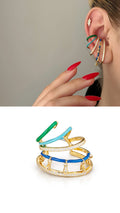 Gold Colorful Enamel CZ Pave Multi Layer Dangle Charm Ear Cuff - CW1EARCUFF00137 | Wholesale Stainless Steel Jewelry Catwalk Jewellery Europe