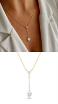 18K Gold Plated Stainless Steel Pave CZ Double Heart Y Necklace Wholesale - CW1NKL00153 | Wholesale Stainless Steel Jewelry Catwalk Jewellery Europe