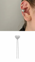 Silver CZ Pave Heart Dangle Chain Ear Cuff - CW1EARCUFF0013 | Wholesale Stainless Steel Jewelry Catwalk Jewellery Europe