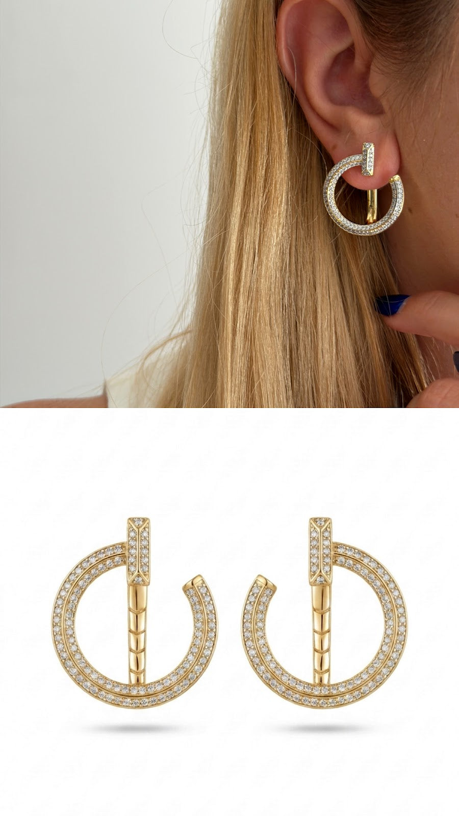 Gold Open Circle T Bar CZ Pave Geometric Curated Maximalism Statement Earrings - CW1VPEARNG00235 | Wholesale Stainless Steel Jewelry Catwalk Jewellery Europe